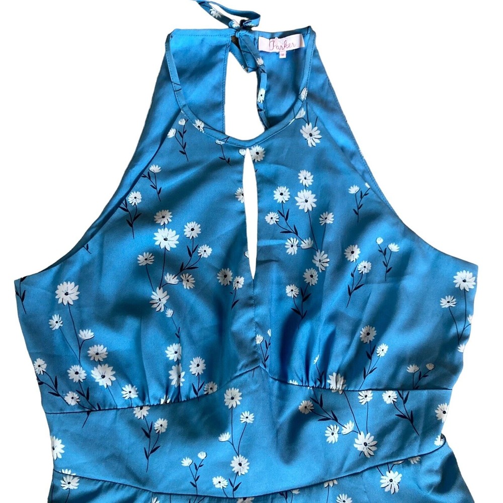 Parker Size Large Blue Floral Halter Mini Dress MSRP $338 NWOT - Picture 4 of 8